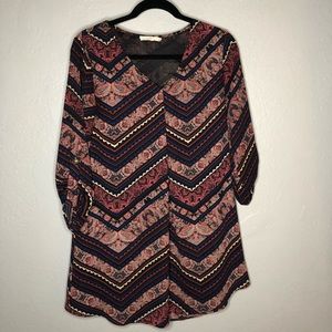 Leith Chevron Stripe Shift Dress Roll Tab Sleeves